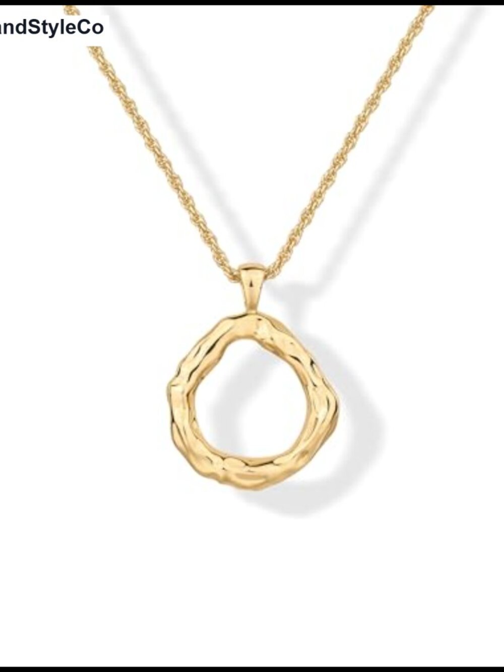 14K Gold Plated Hammered Circle Pendant Necklace for Women